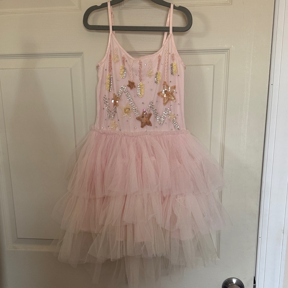 Tutu Du Monde Pink Layered Tulle Dress with Gold Star Embellishments